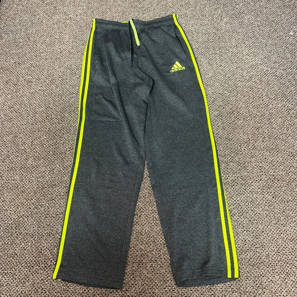 Adidas Mens Grey Neon Yellow Stripe Athletic Training Pants Medium 6032